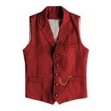 Men's Retro Herringbone Lapel Slim Fit Single Breasted Suit Vest (Chain Excluded) 36645703M