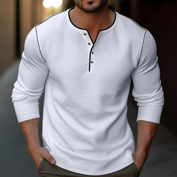Men's Casual Solid Color Henley Collar Long Sleeve T-Shirt 24177360Y