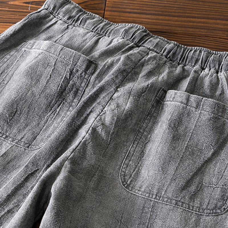 Men's Vintage Ramie Breathable Drawstring Elastic Waist Loose Trousers 36007489M