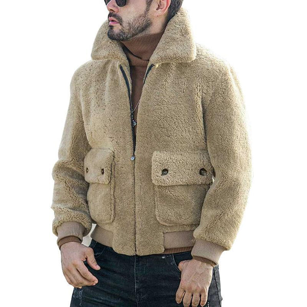 Men's Lapel Zipper Thickened Plush Jacket 36693855U