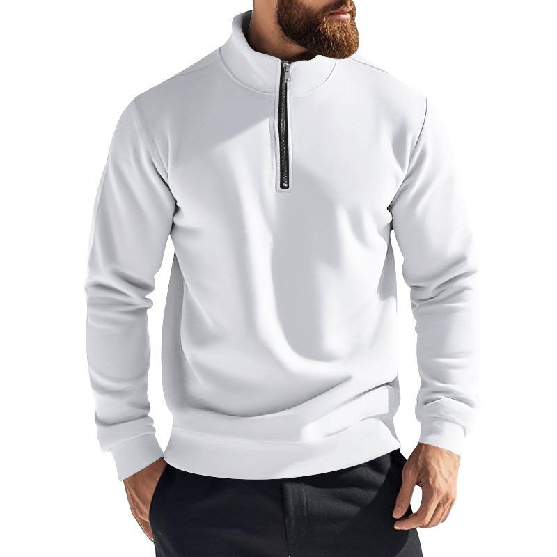 Men's Casual Solid Color Fleece Zipper Stand Collar Loose Sweatshirt 22895255M