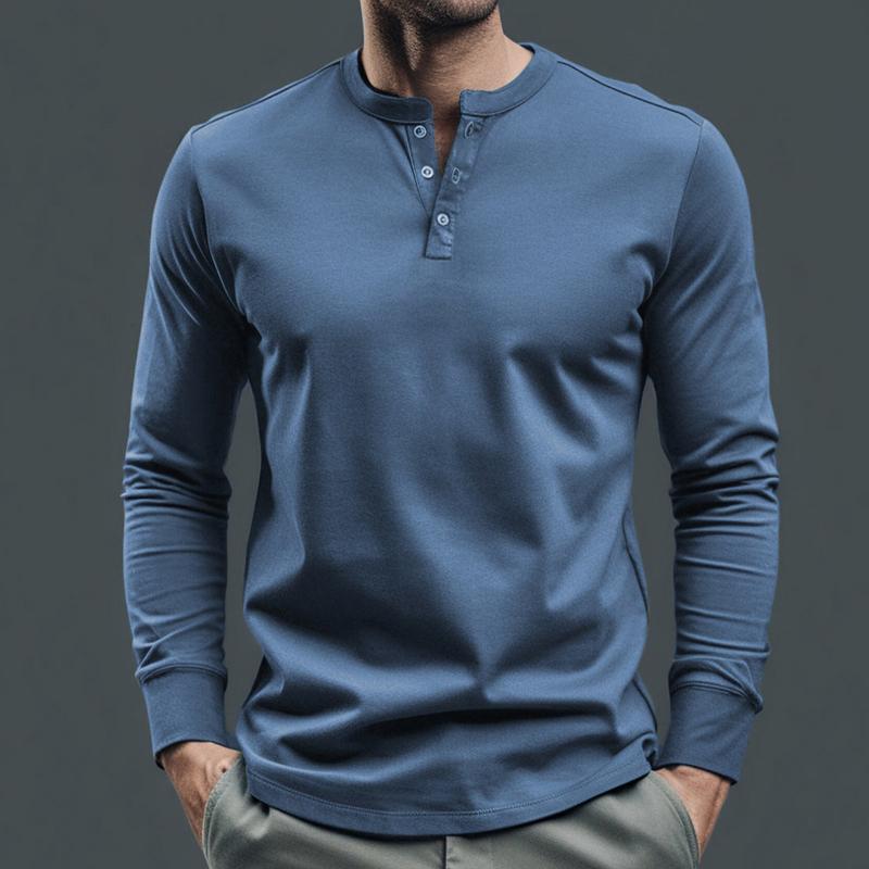 Men's Vintage Solid Color Long Sleeve Henley T-Shirt 27490291Y