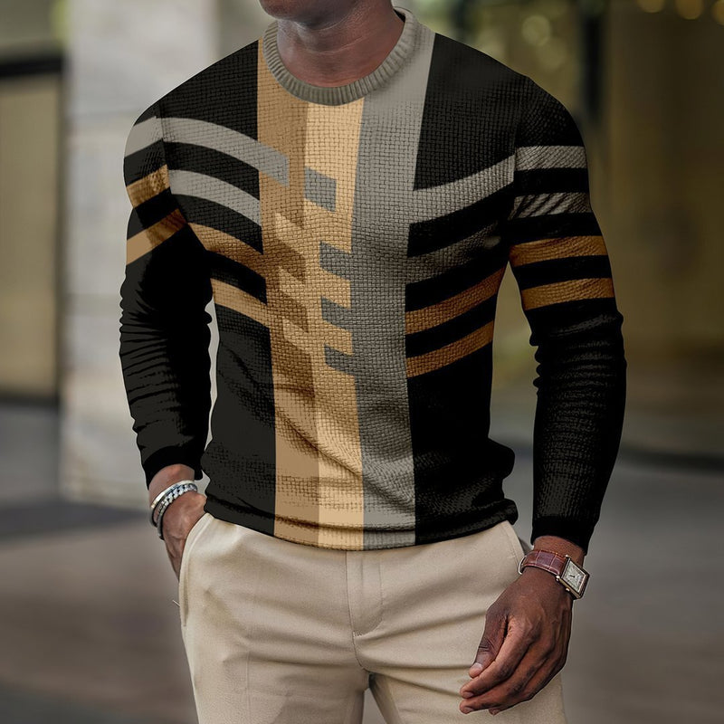 Men's Retro Casual Geometric Print Round Neck Long Sleeve T-Shirt 23218858TO