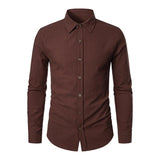 Men's Casual Solid Color Cotton Linen Lapel Long-Sleeved Shirt 68925597M