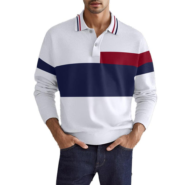 Men's Color Block Button Casual Lapel Polo Shirt 39325768X