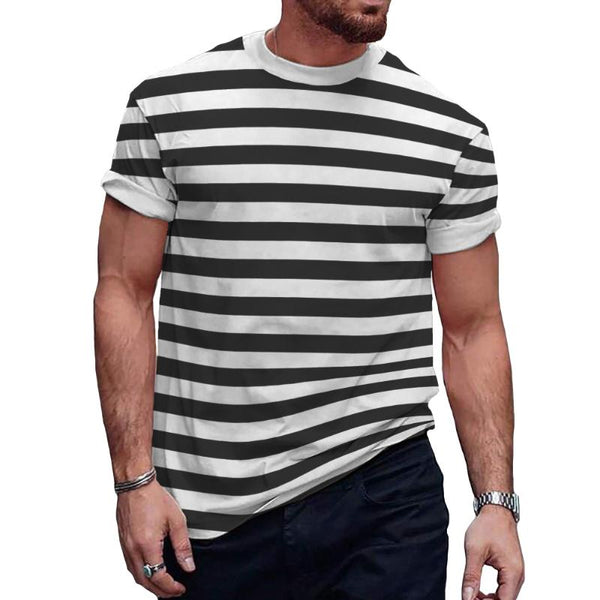 Men's Casual Striped Navy Shirt Crew Neck T-Shirt 86734463TO