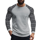 Men's Casual Waffle Print Patchwork Slim Fit Long Sleeve T-shirt 47317270M