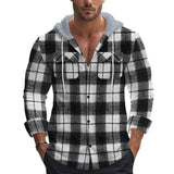 Men's Flannel Hooded Chest Pocket Long Sleeve Casual Shirt 66418582Z