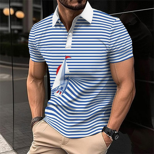 Men's Casual Striped Sailing Polo Shirt 37091283TO