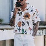 Men's Casual Flower Print Loose Breathable Short Sleeve Shirt 34495128M