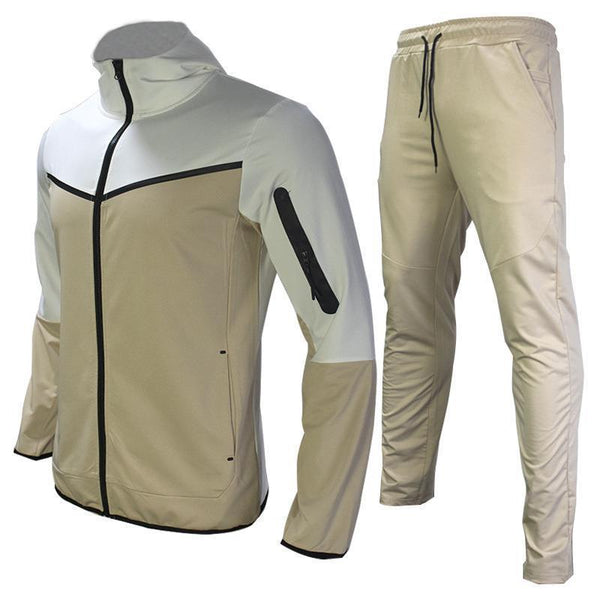 Men's Color Matching Long-sleeved Trousers Hooded Casual Sports Two-piece Set 62745431X
