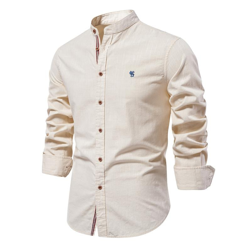 Men's Cotton and Linen Casual Solid Color Long-sleeved Shirt 77932648X