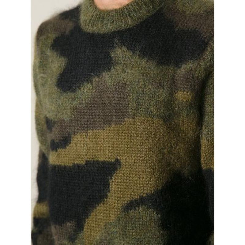 Vintage Camouflage Jacquard Genser med rund hals for menn 79045048Y