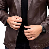 Men's Vintage Solid Leather Blazer 33548298X