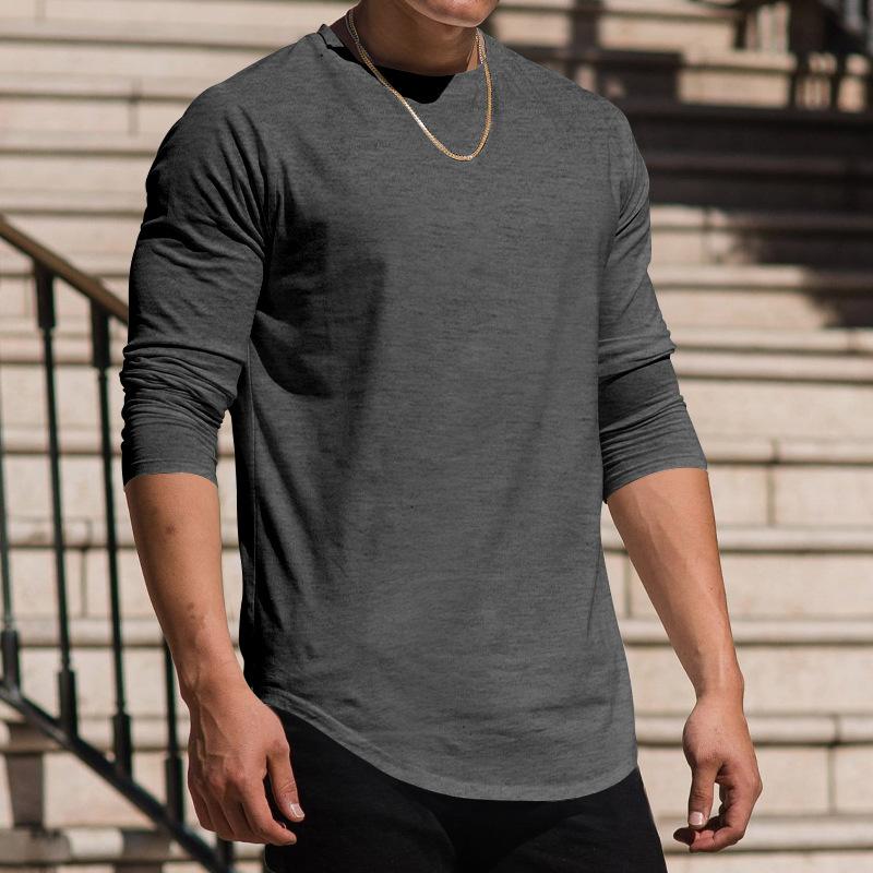 Men's Solid Color Round Neck Long Sleeve Irregular Hem Casual T-shirt 41110573Z