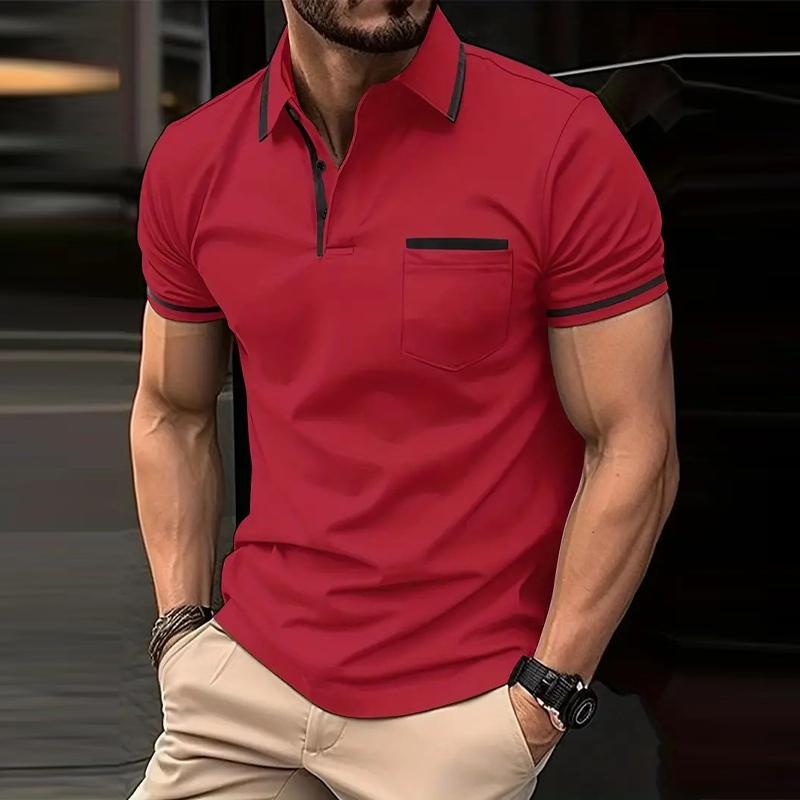 Men's Casual Color Block Lapel Short Sleeve Polo Shirt 85606720Y