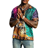 Men's Retro Trendy Lapel Short-sleeved Printed Shirt 85372799TO