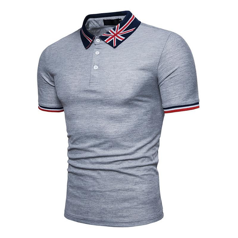 Camisa tipo polo de manga corta con solapa bordada británica para hombre 10486989X