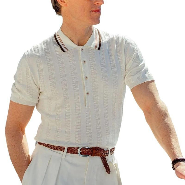Men's Colorblock Lapel Short Sleeve Knitted Polo Shirt 35249257Z