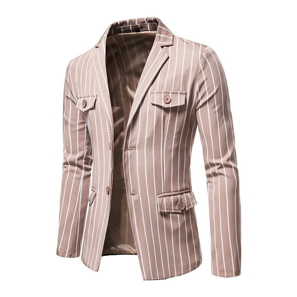 Men's Casual Striped Two-Breasted Single-Breasted Blazer 97827692M