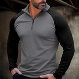 Men's Casual Half-Zip High-Neck Color Matching Raglan Sleeves T-Shirt 29522527Y