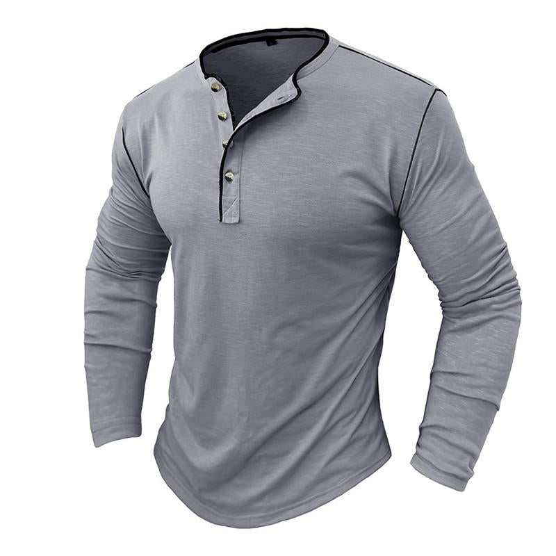 Men's Casual Crew Neck Cotton Long Sleeve Henley T-Shirt 28120451M