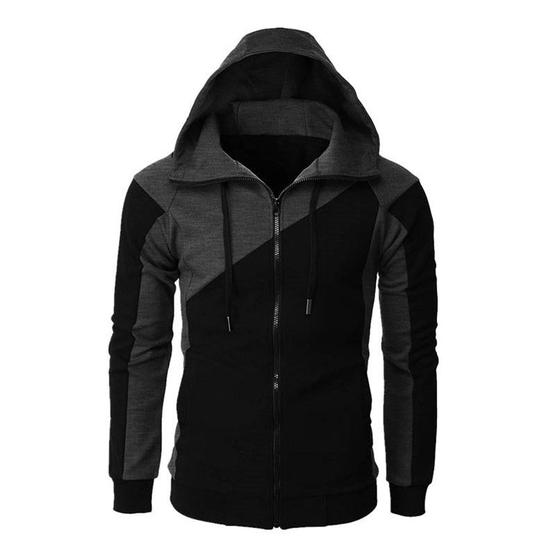 Men's Casual Contrast Patchwork Loose Zipper Sports Hoodie 25757871M