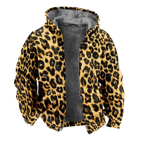 Men's Leopard Print Hooded Zip-Up Jacket 90192842X