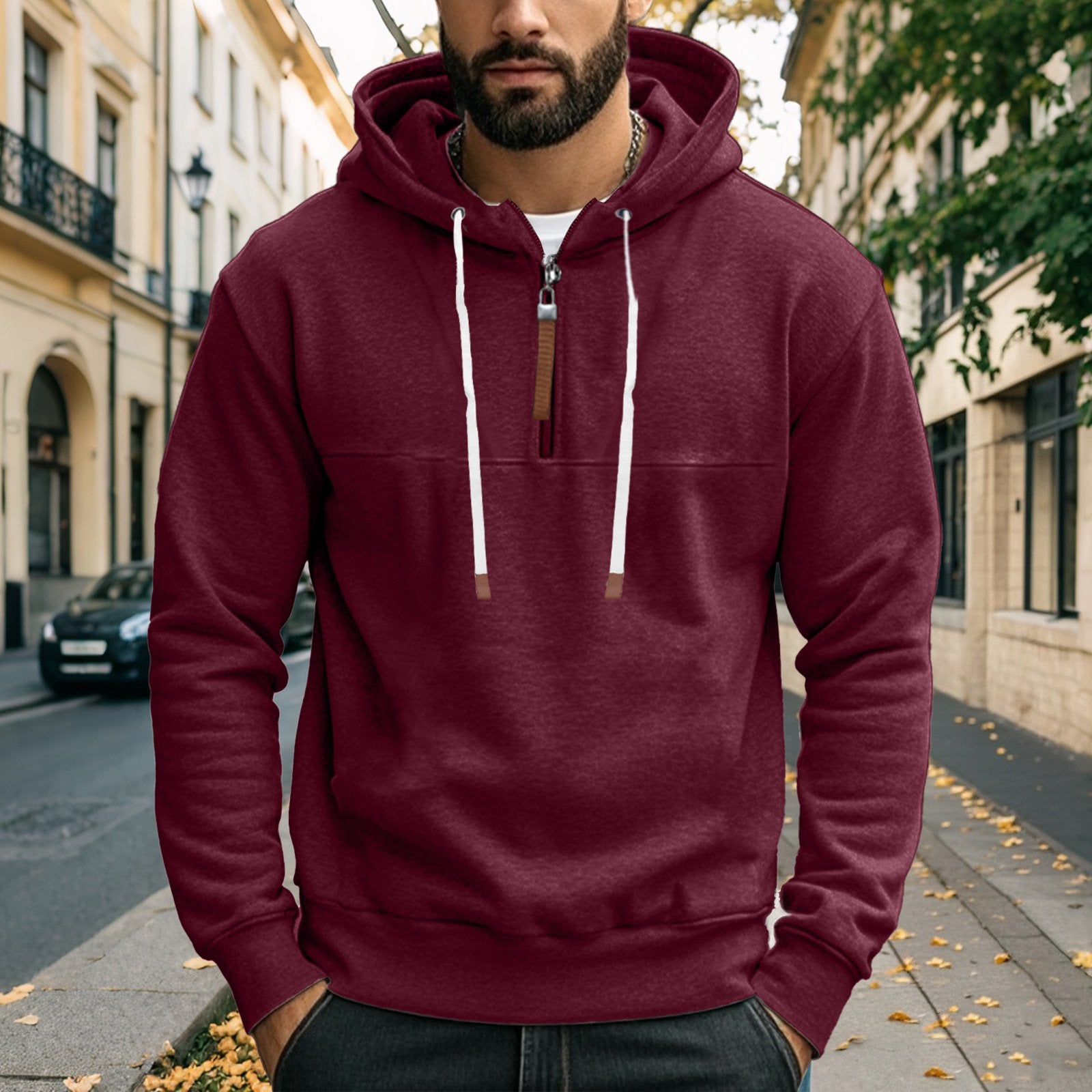 Men's Solid Color Zipper Hooded Sweatshirt 71735664Y