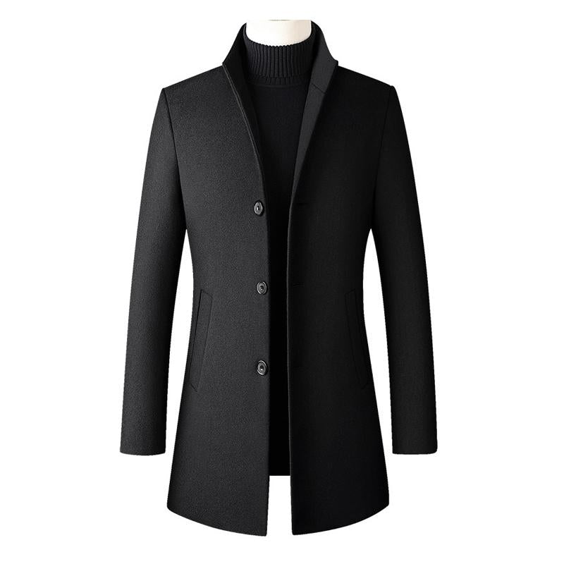 Men's Solid Color Button Stand Collar Coat 17400837X
