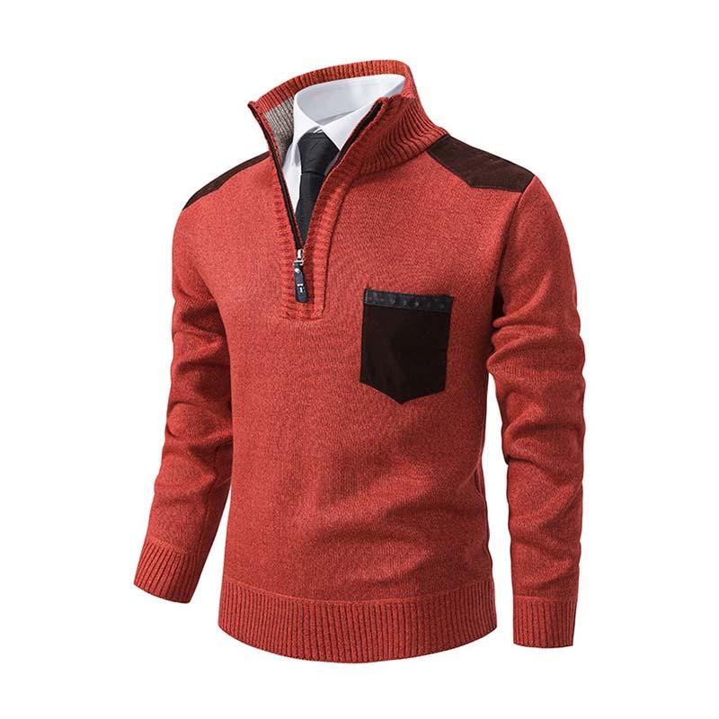 Men's Classic Casual Colorblock Thickened Zipper Stand Collar Pullover Sweater 80824003K