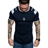Men's Crew Neck Striped Print Short Sleeve T-shirt 15201521X