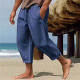 Men's Solid Loose Linen Elastic Waist Casual Pants 84135562Z