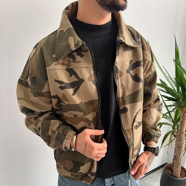 Men's Vintage Casual Camouflage Lapel Pocket Zipper Jacket 61229463TO