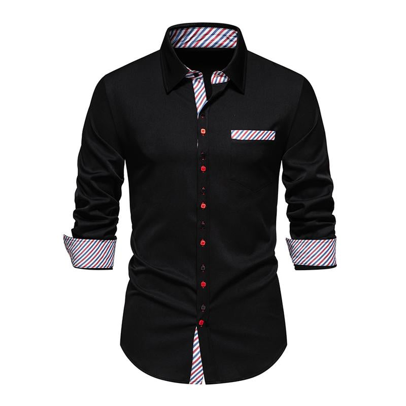 Men's Casual Striped Color Block Slim Fit Lapel Long Sleeve Shirt 24013096M