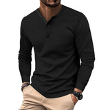 Men's Solid Color Waffle Henley Collar Long Sleeve Casual T-shirt 25467066Z