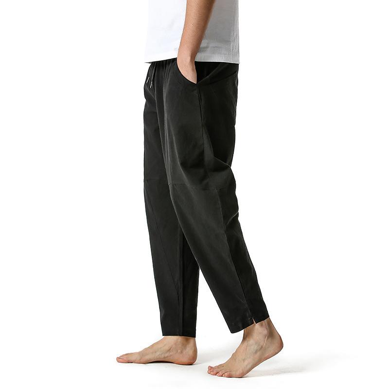 Pantalones holgados de algodón y lino con cordón para hombre 16882035Y