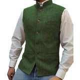 Men's Stand Collar Herringbone Single Breasted Vest 76418897M