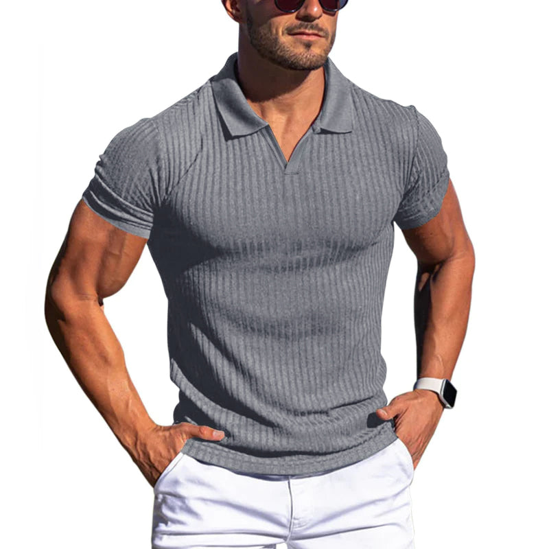 Polo de manga corta con solapa y rayas lisas para hombre 66319205Z