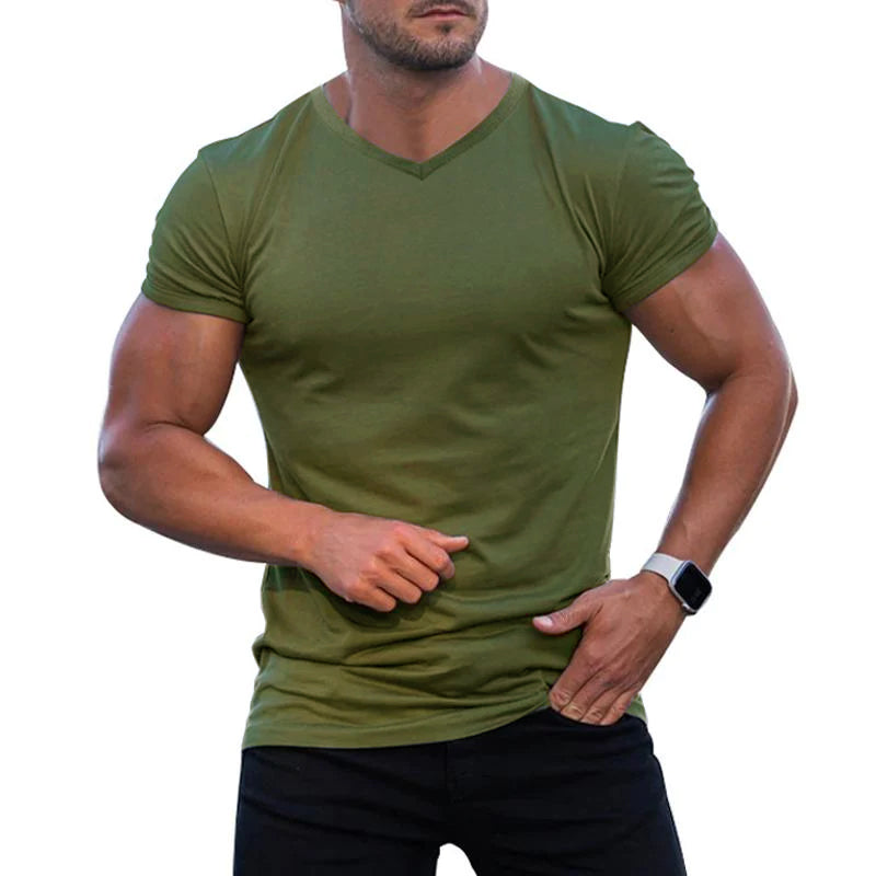 Men's Casual Tough Guy V-Neck Short Sleeve T-Shirt 46187177Y