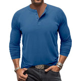 Men's Casual Solid Color Long Sleeve Henley Collar T-Shirt 55508678Y