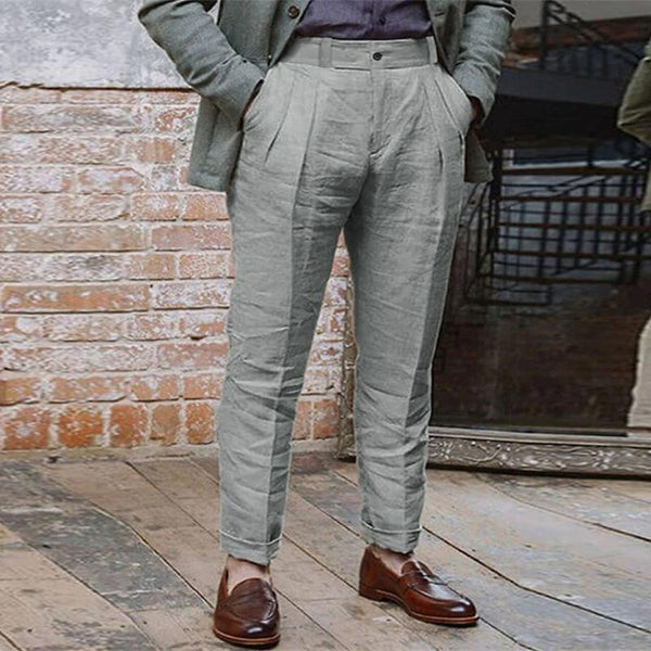 Men's Casual Solid Color Cotton Linen Breathable Pants 58295076M