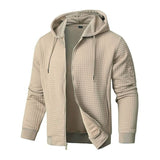 Men's Waffle Hooded Zipper Casual Jacket 17588594Z