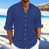 Men's Casual Cotton Linen Blend Lapel Long-Sleeved Shirt 45739465M