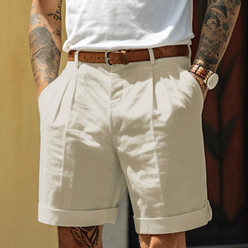 Men's Casual Solid Color Beach Shorts (Belt Not Included) 12924578Y