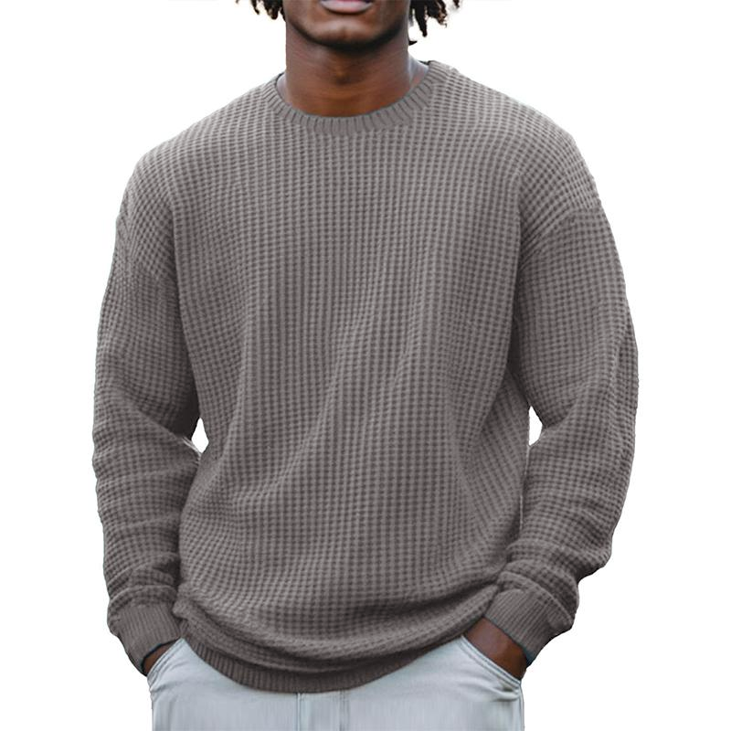 Sweat-shirt à manches longues et col rond gaufré de couleur unie pour hommes 95420284Z