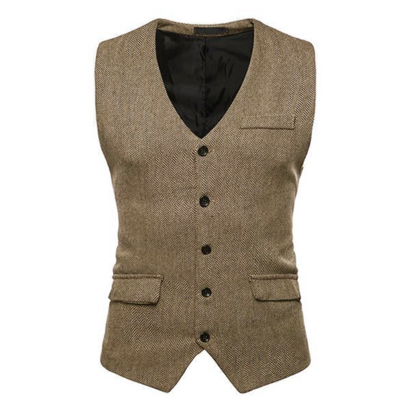 MEN'S HERRINGBONE SINGLE BREASTED VEST 95347858M