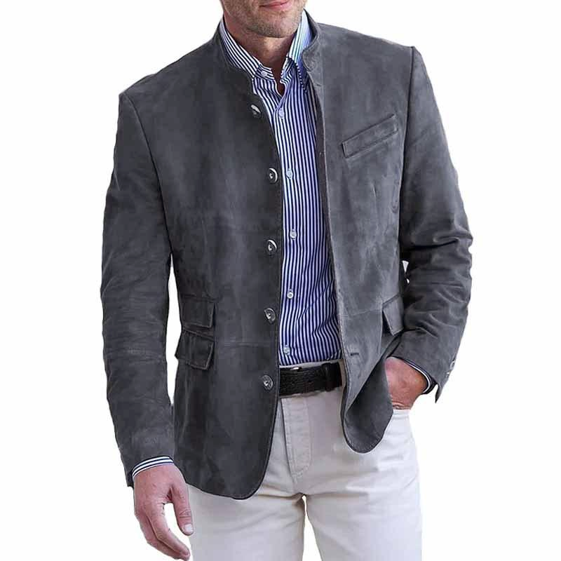 Blazer multitasche slim fit monopetto con colletto alla coreana retrò da uomo 94502809M