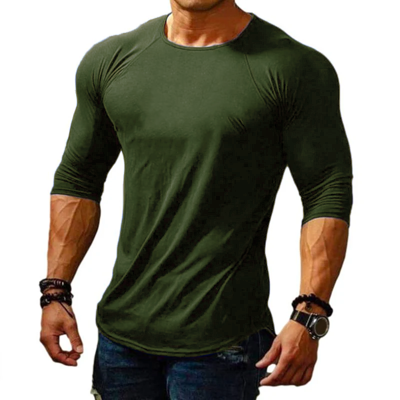 Men's Casual Cotton Blended Round Neck Long Sleeve Slim Fit T-Shirt 24099894M