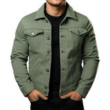 Men's Classic Solid Color Lapel Single Breasted Cargo Denim Jacket 27164796M